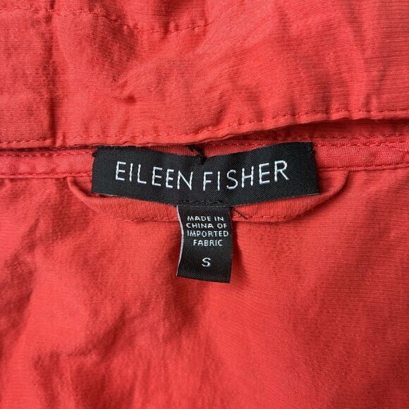 EILEEN FISHER Orange Red Lory Rumpled Cotton Steel Hooded Jacket Small Lagenlook - Picture 11 of 13